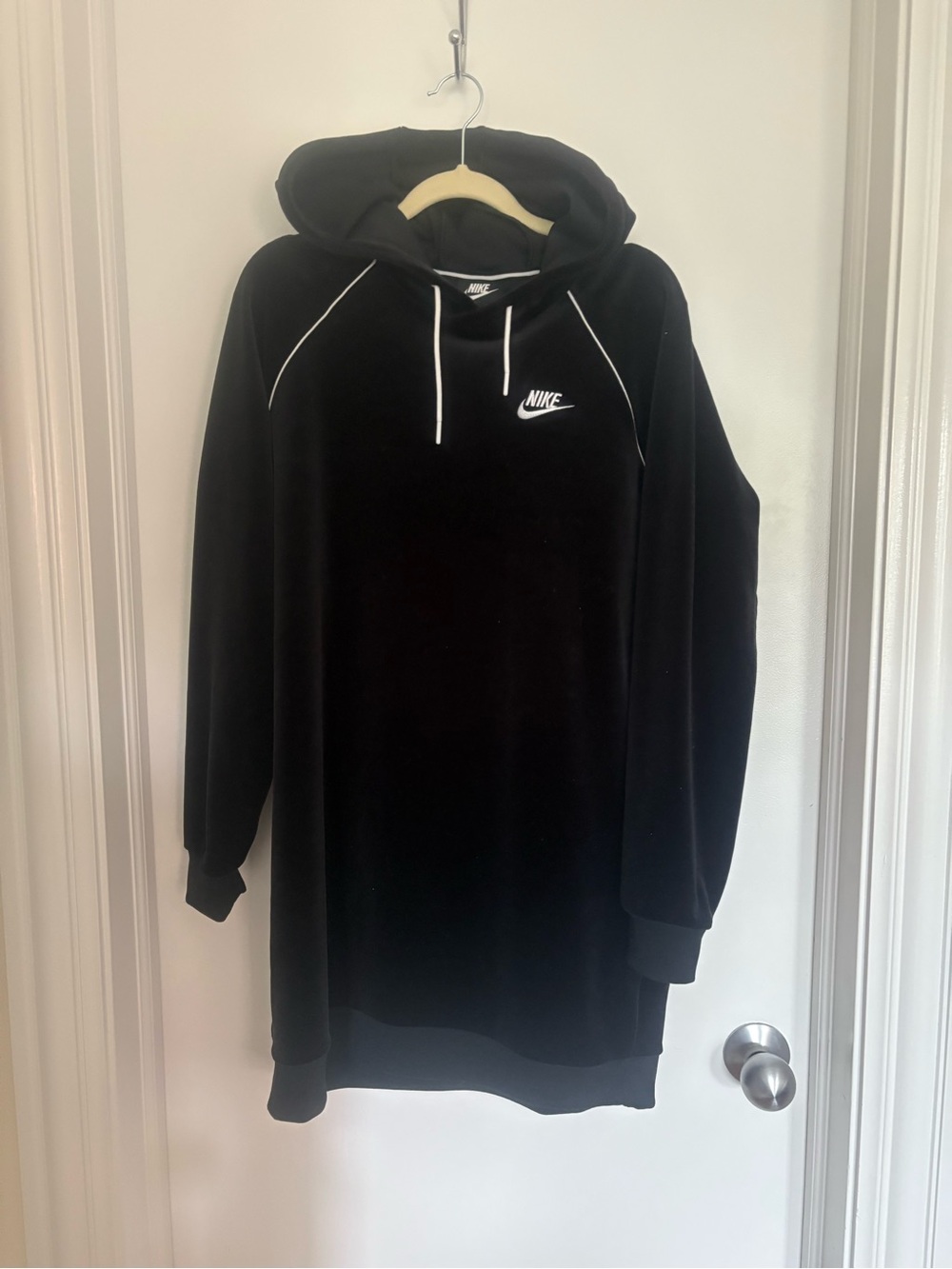 Nike Black Velevt Hoodie Dress with White Logo